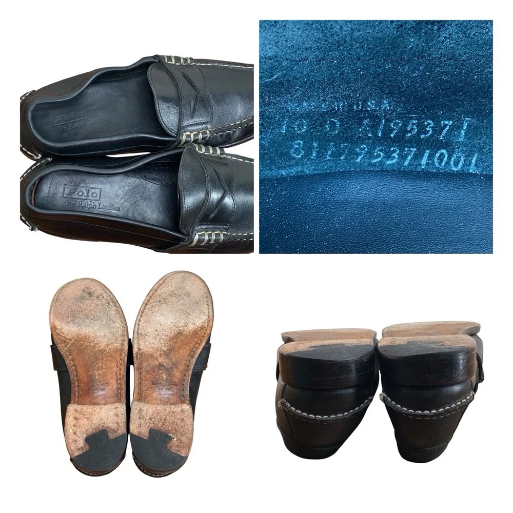 Polo Ralph Lauren Edric Leather Penny Loafers Men's Size 10D Black USA Rancourt